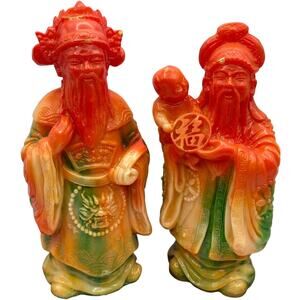 Vintage Chinese Carved Multicolor Soap Stone? Figures 6.5" 7" Tall - *Read*